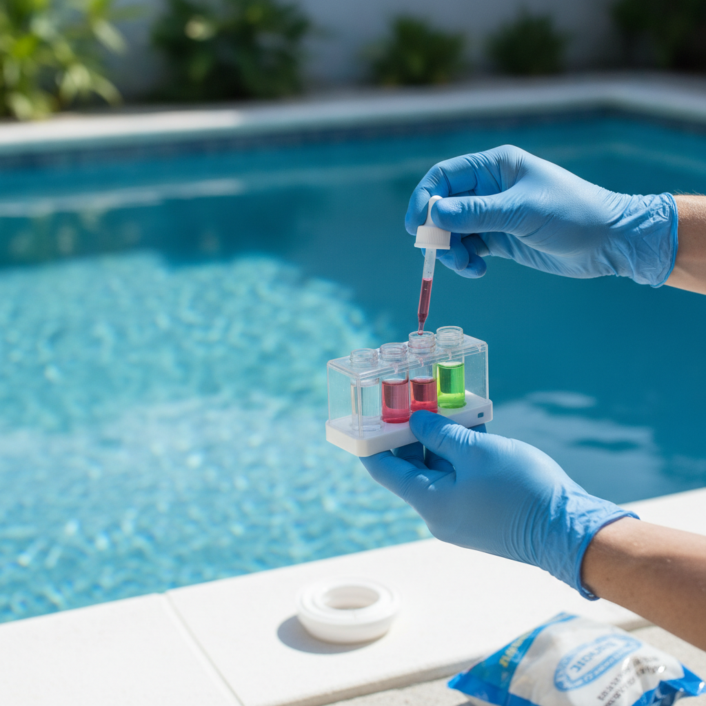 Pool Chemical Balancing no peoples faces just hand