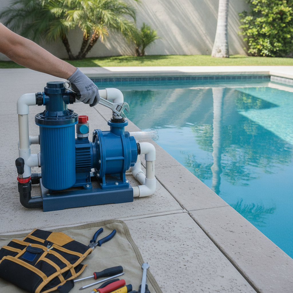 Pool Equipment Repair no peoples faces just hand