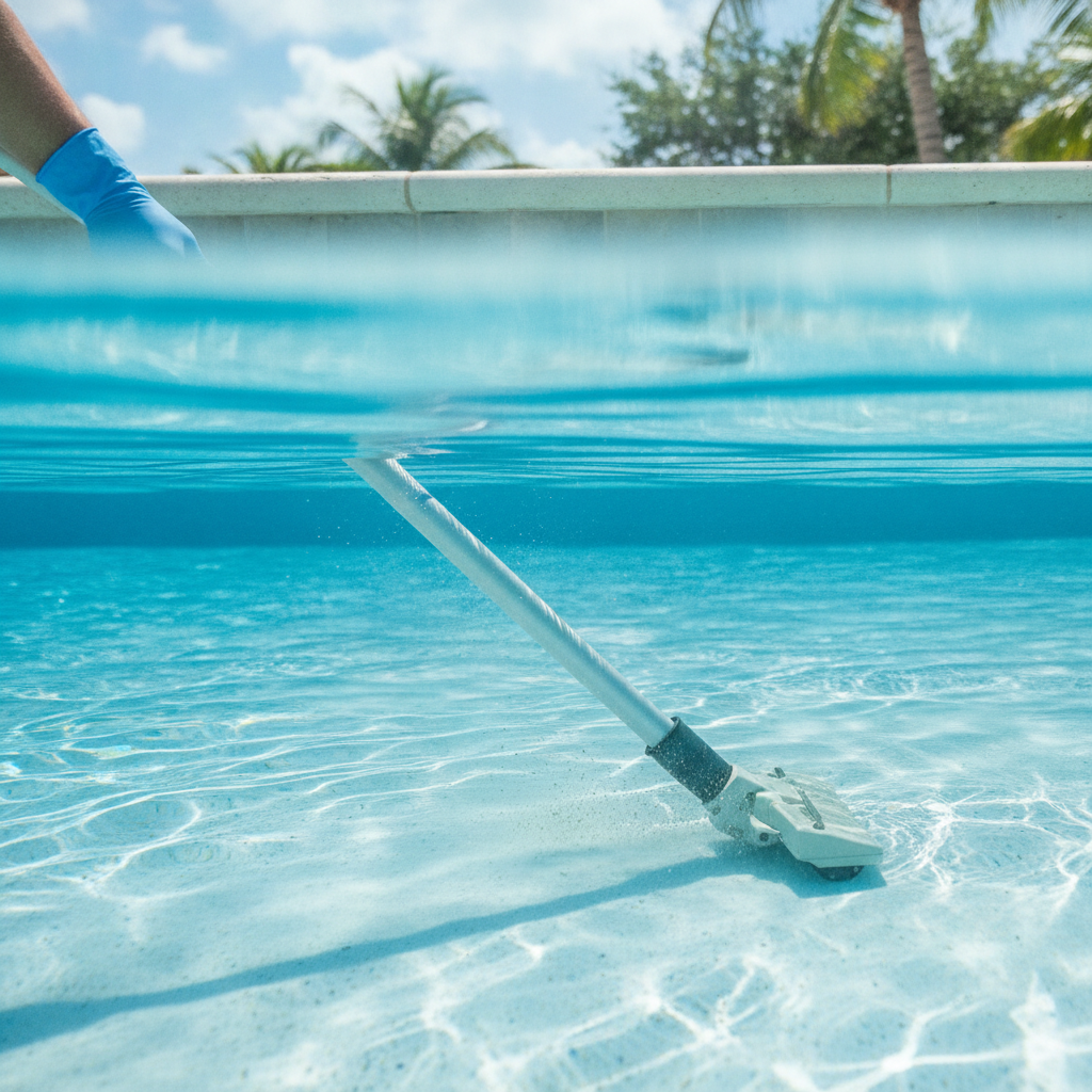 Pool Vacuuming no peoples faces just hand