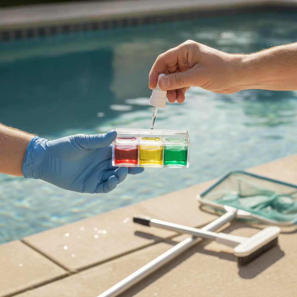 Pool Chemical Balancing no peoples faces just hand