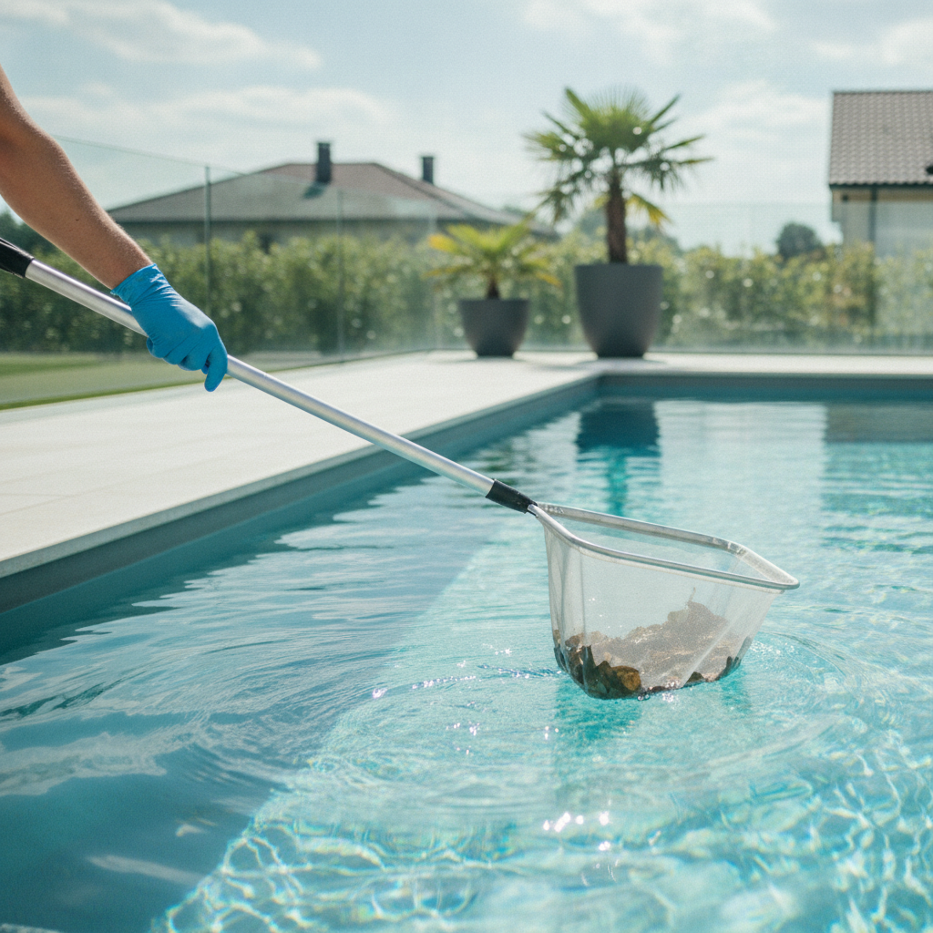 Pool Cleaning  no peoples faces just hand